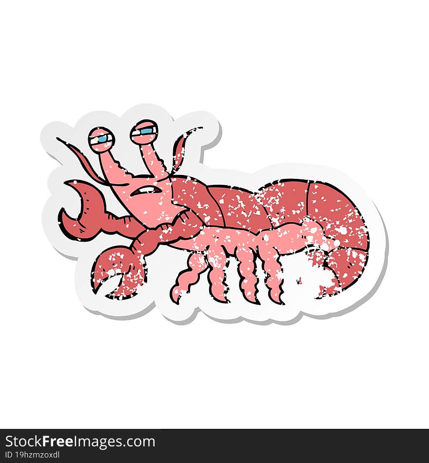 retro distressed sticker of a cartoon lobster