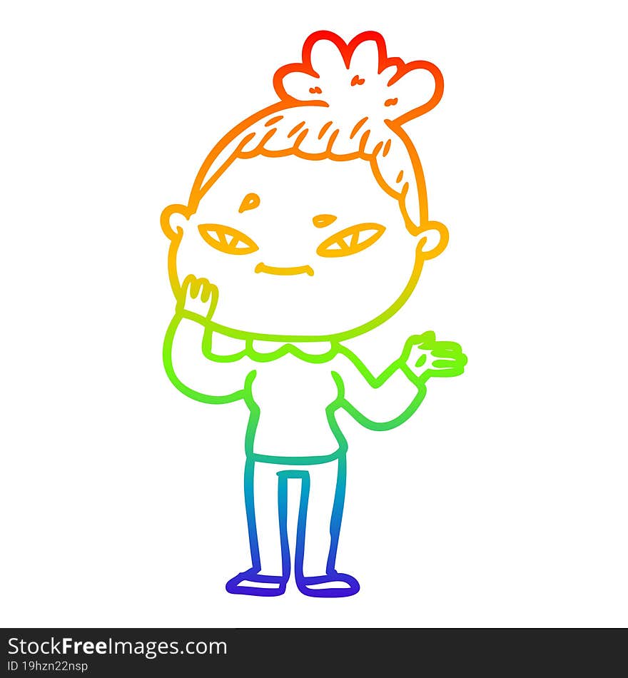 rainbow gradient line drawing of a cartoon woman