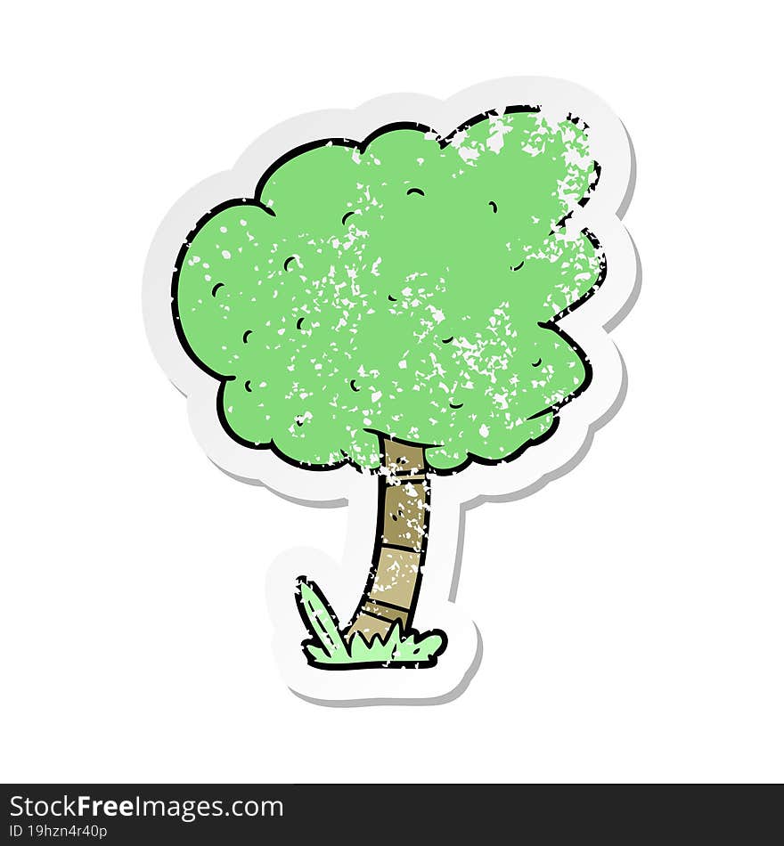 distressed sticker of a cartoon tree