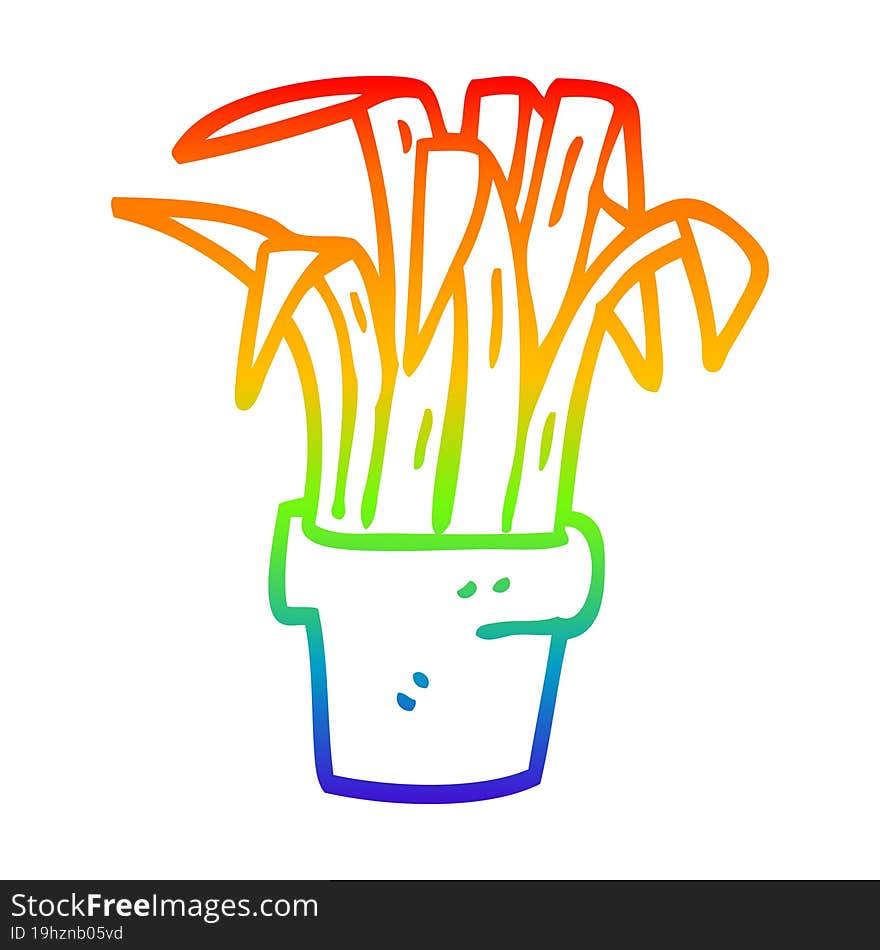 rainbow gradient line drawing cartoon indoor plant