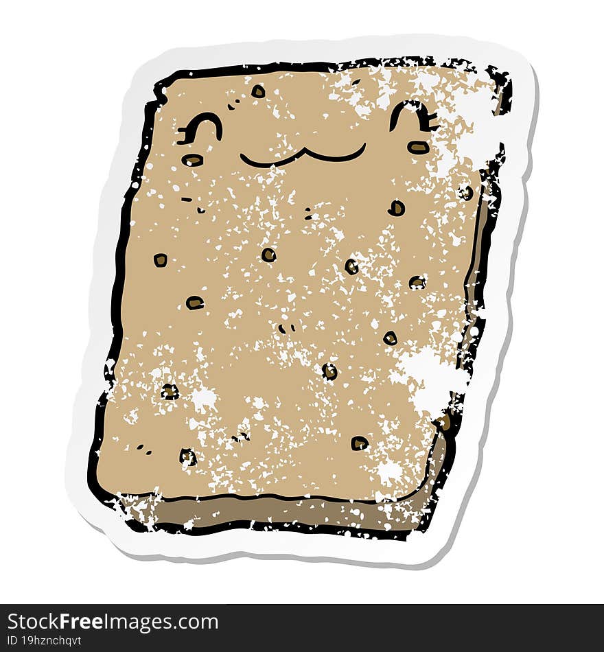 distressed sticker of a cartoon biscuit