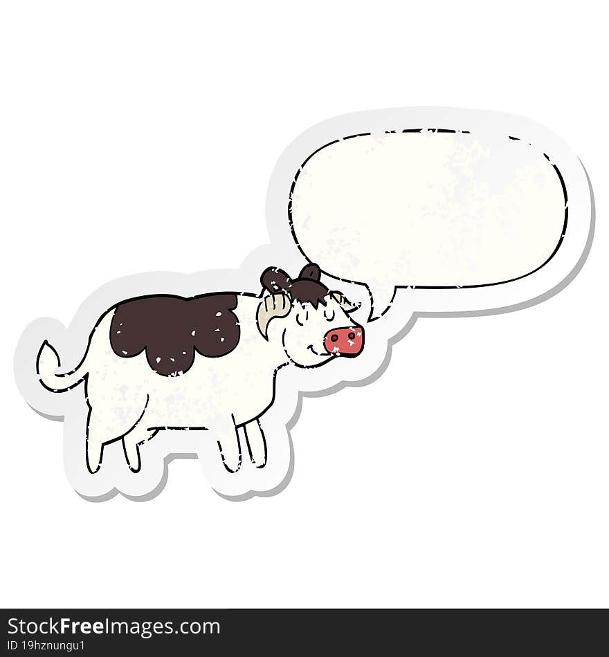 cartoon cow and speech bubble distressed sticker