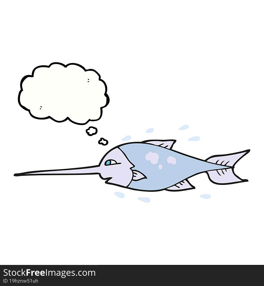 freehand drawn thought bubble cartoon swordfish