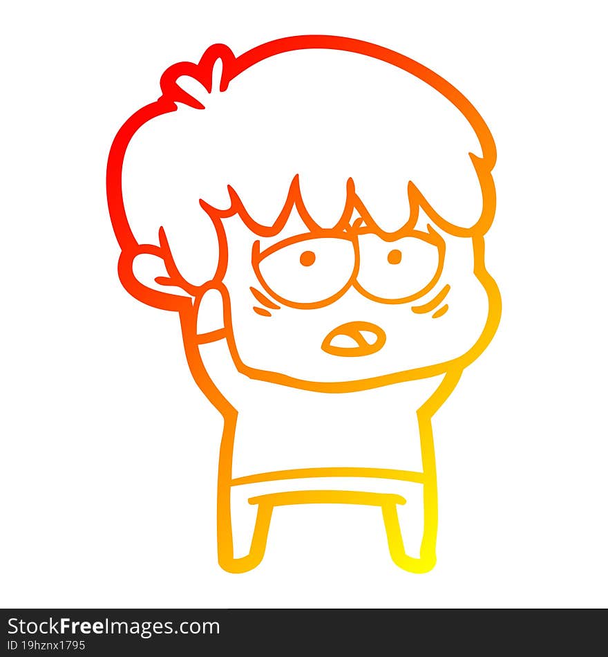 warm gradient line drawing cartoon exhausted boy