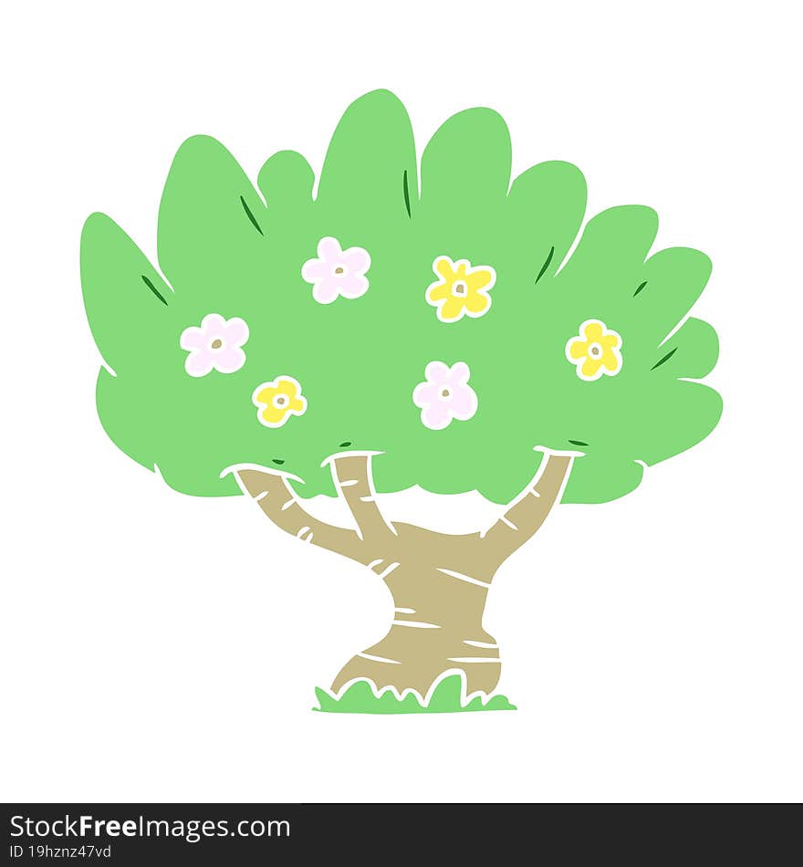 Flat Color Style Cartoon Tree