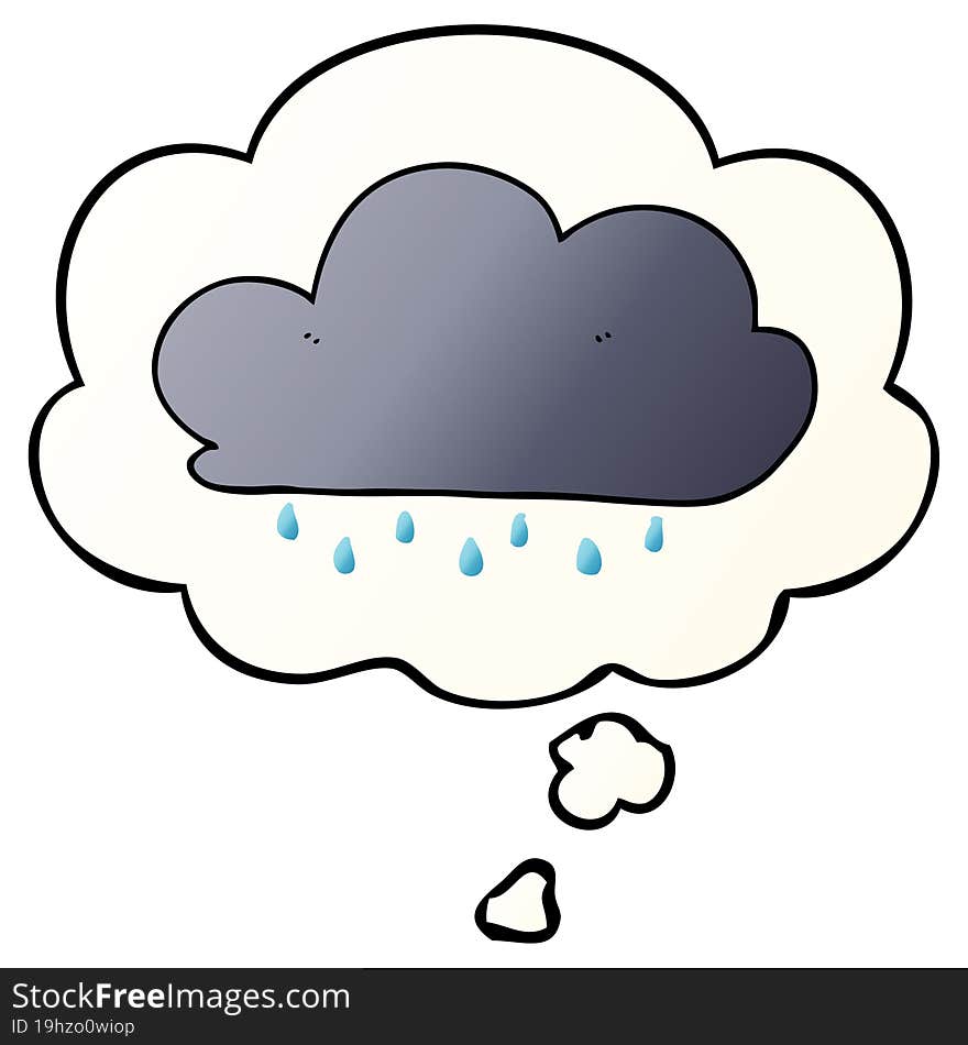 Cartoon Rain Cloud And Thought Bubble In Smooth Gradient Style