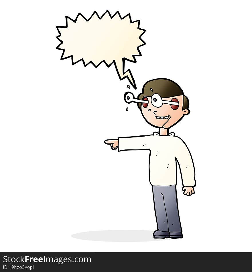 cartoon staring man with speech bubble