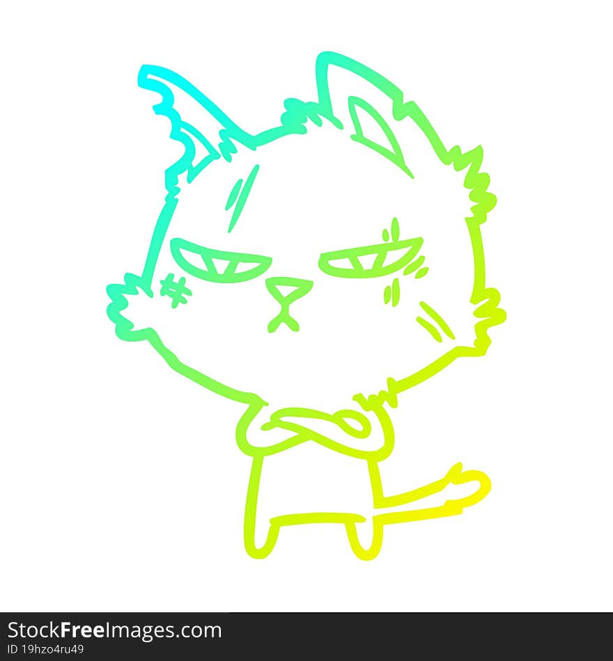 cold gradient line drawing tough cartoon cat