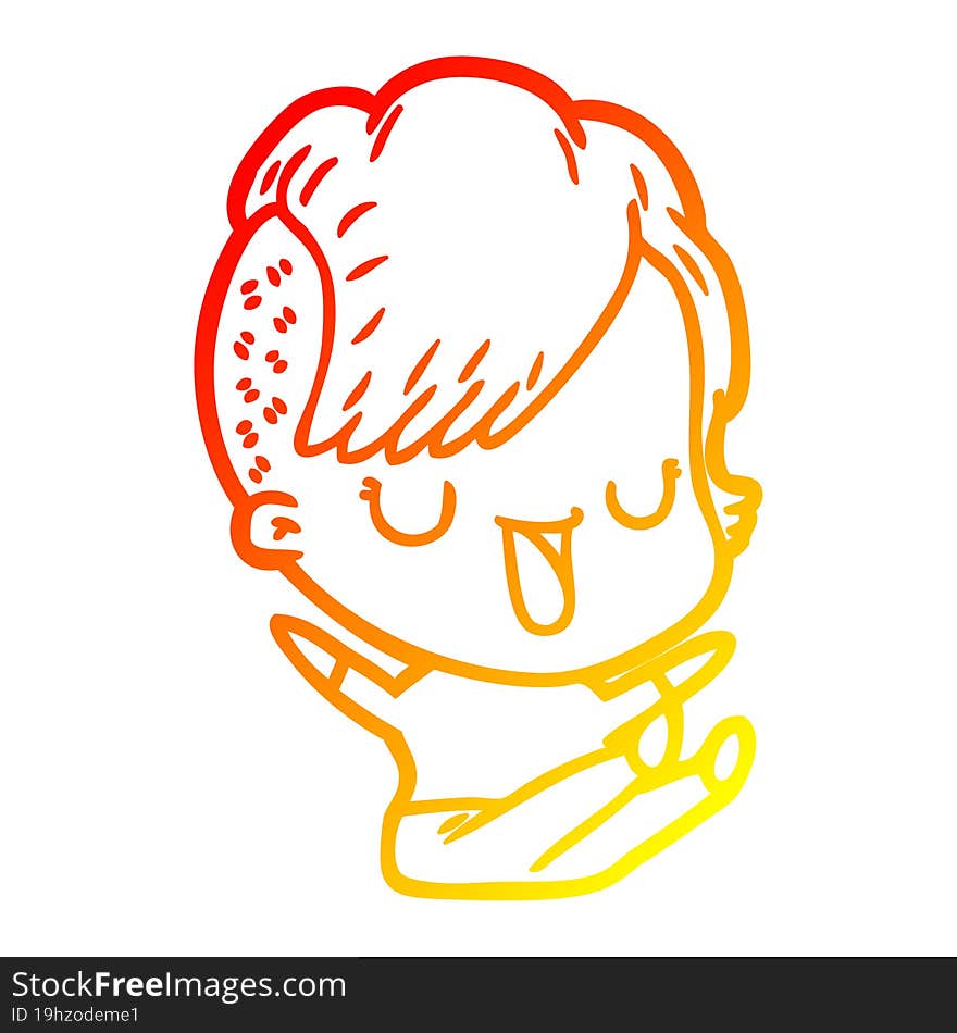 warm gradient line drawing cute cartoon girl with hipster haircut