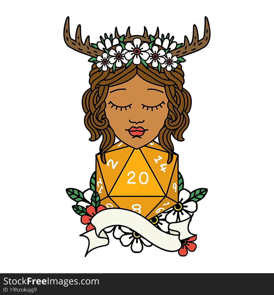 Human Druid With Natural Twenty Dice Roll Illustration