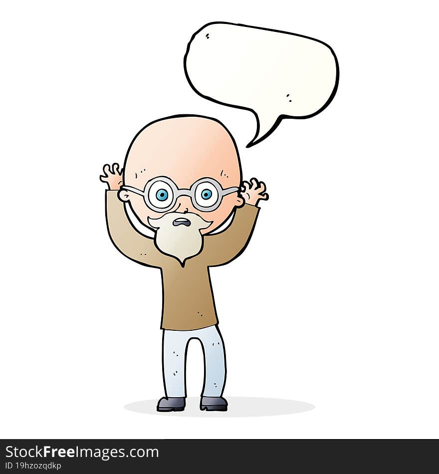 cartoon stressed bald man with speech bubble