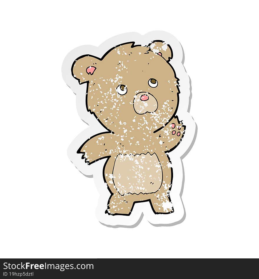 Retro Distressed Sticker Of A Cartoon Curious Teddy Bear