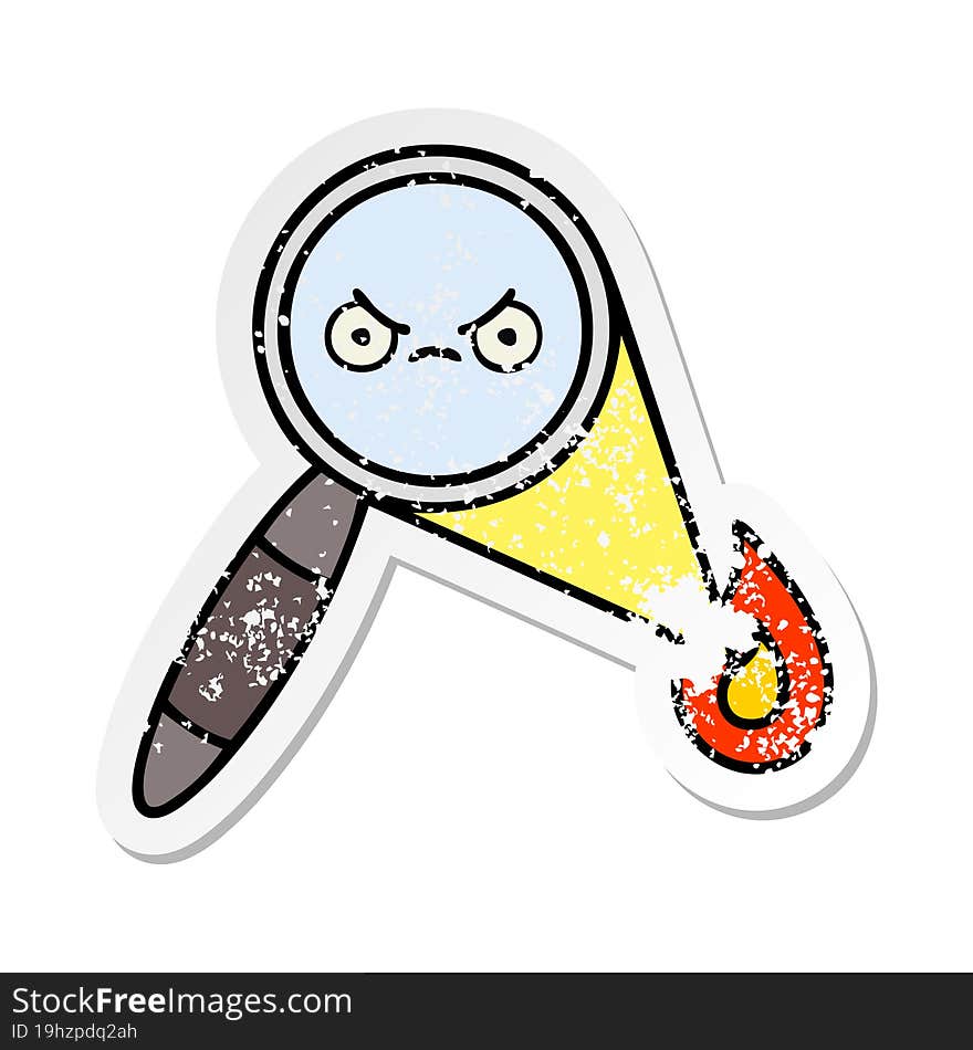 distressed sticker of a cute cartoon magnifying glass