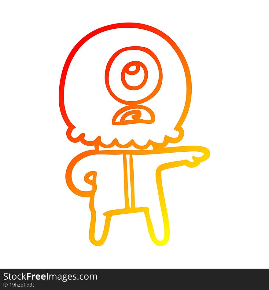 warm gradient line drawing cartoon cyclops alien spaceman