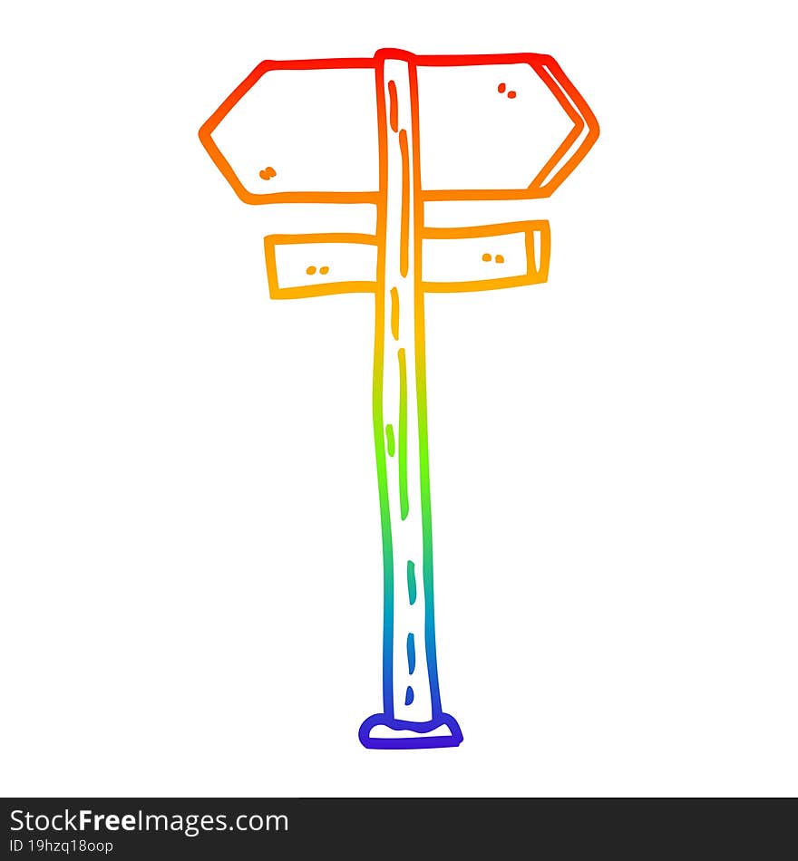 rainbow gradient line drawing of a cartoon direction sign