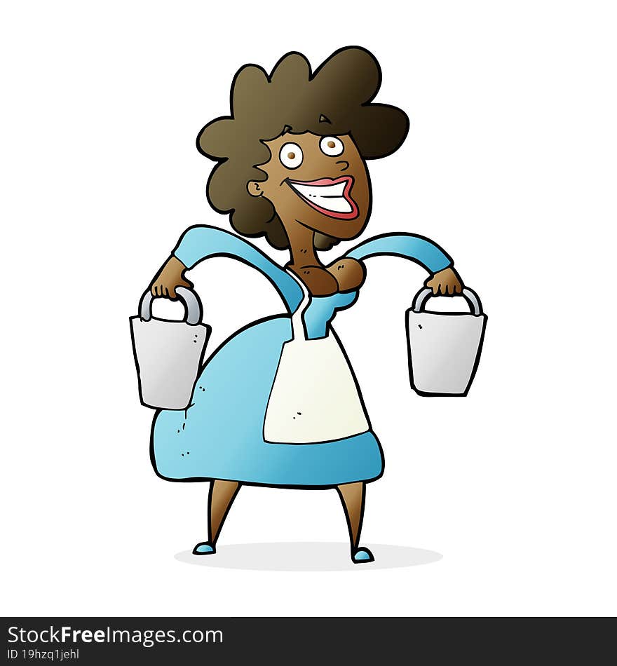 Cartoon Milkmaid Carrying Buckets