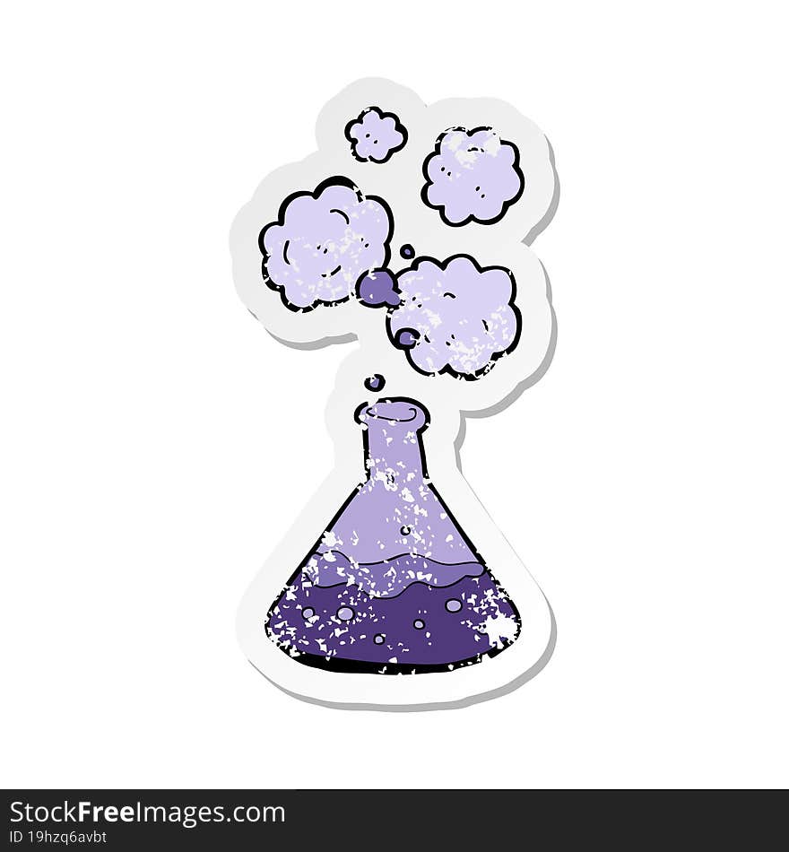 Retro Distressed Sticker Of A Cartoon Science Chemicals