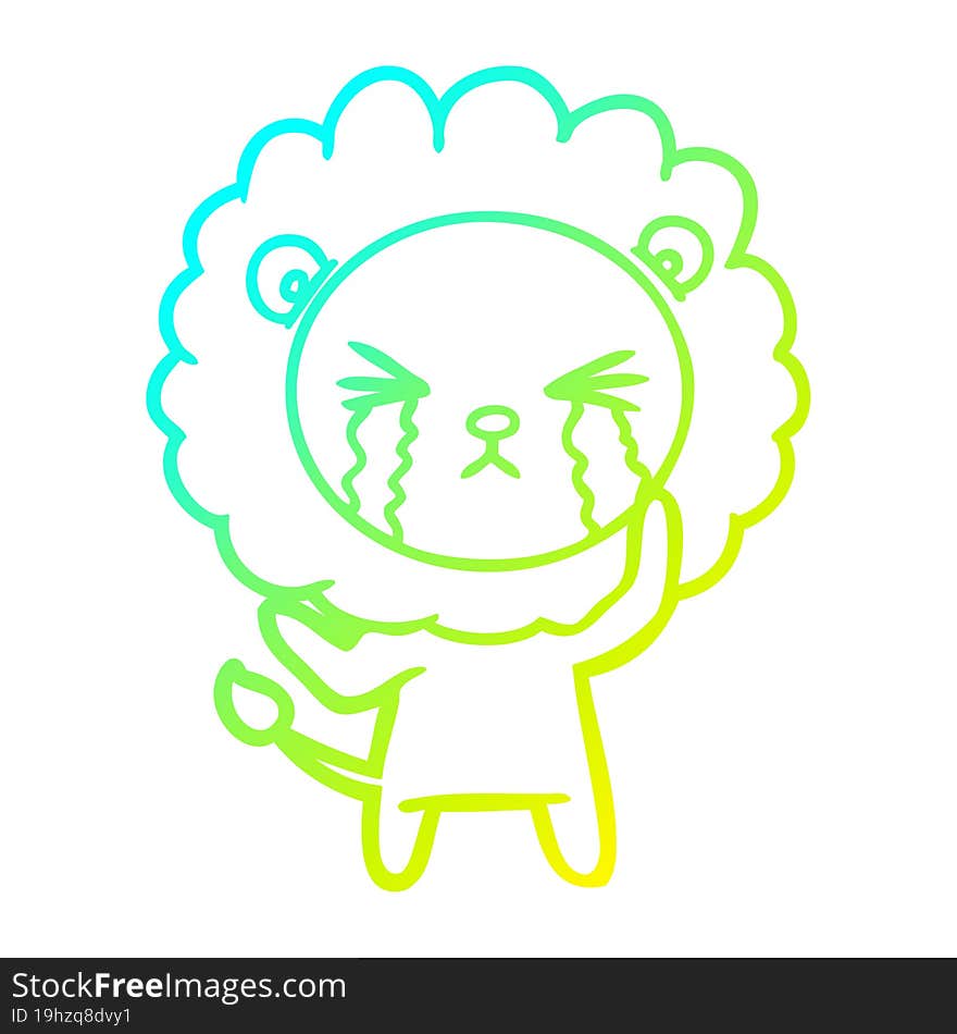 cold gradient line drawing cartoon crying lion