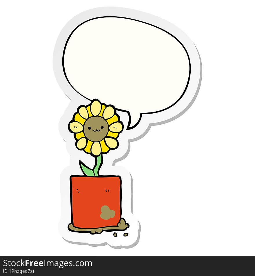 Cute Cartoon Flower And Speech Bubble Sticker