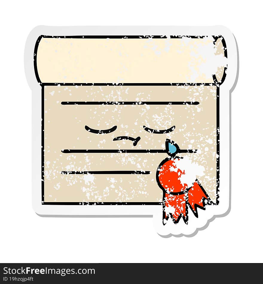 Distressed Sticker Of A Cute Cartoon Certificate