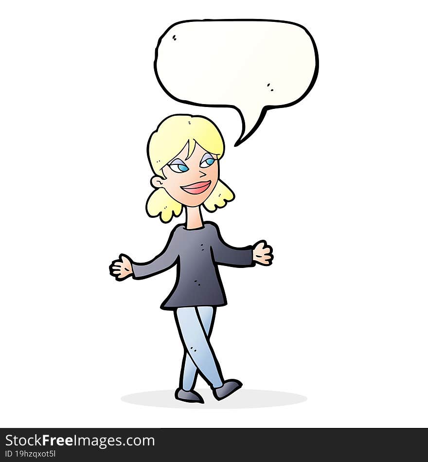 cartoon woman with no worries with speech bubble