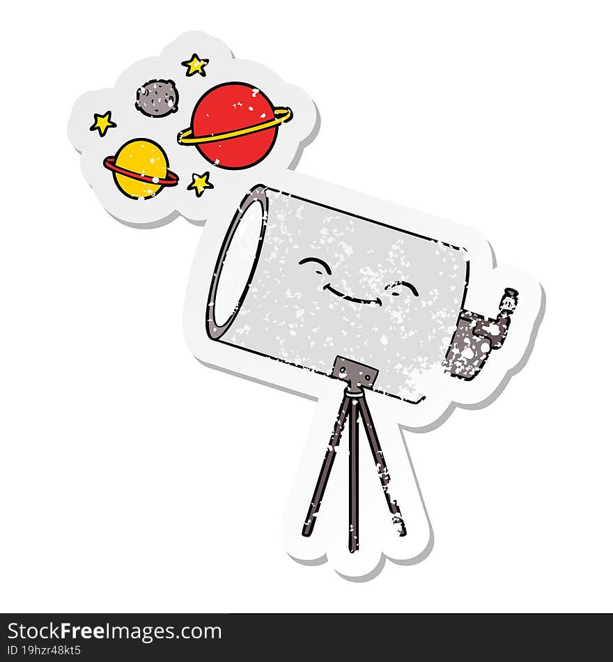 distressed sticker of a cartoon telescope with face