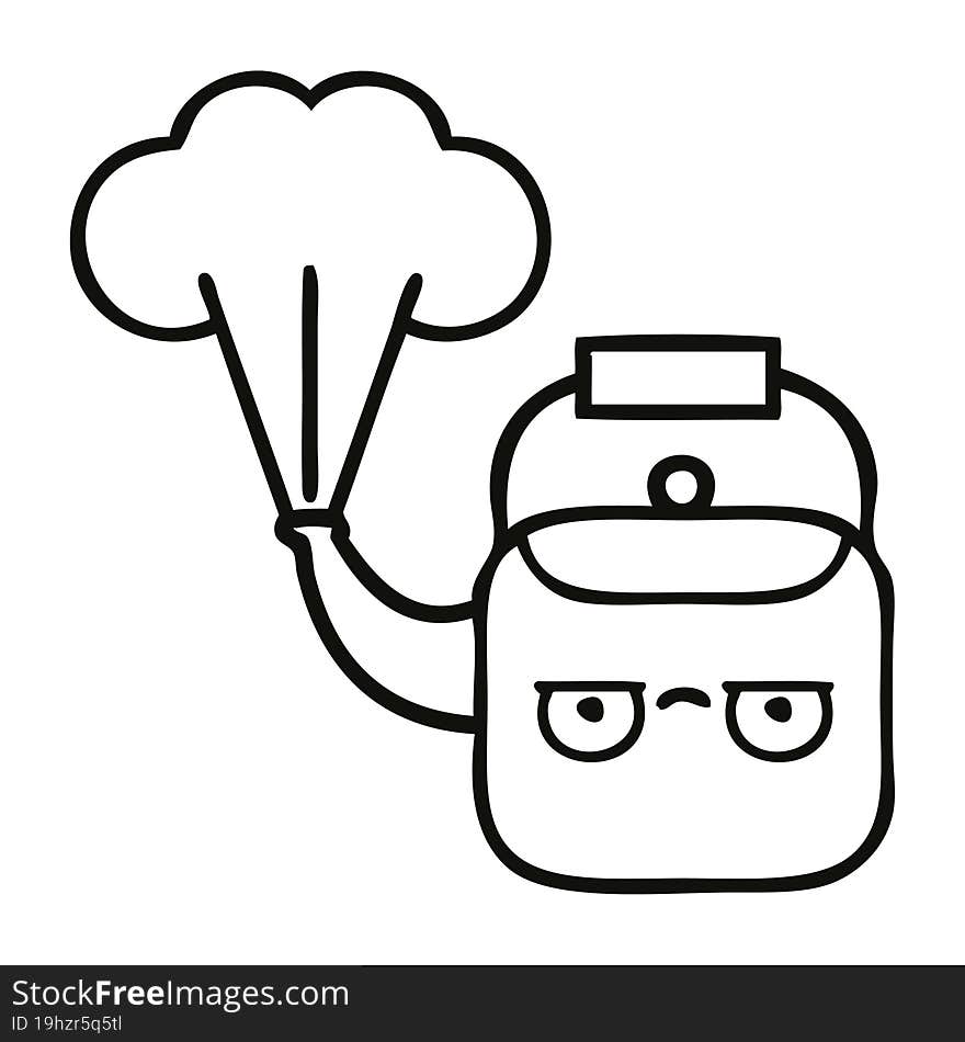 line drawing cartoon steaming kettle