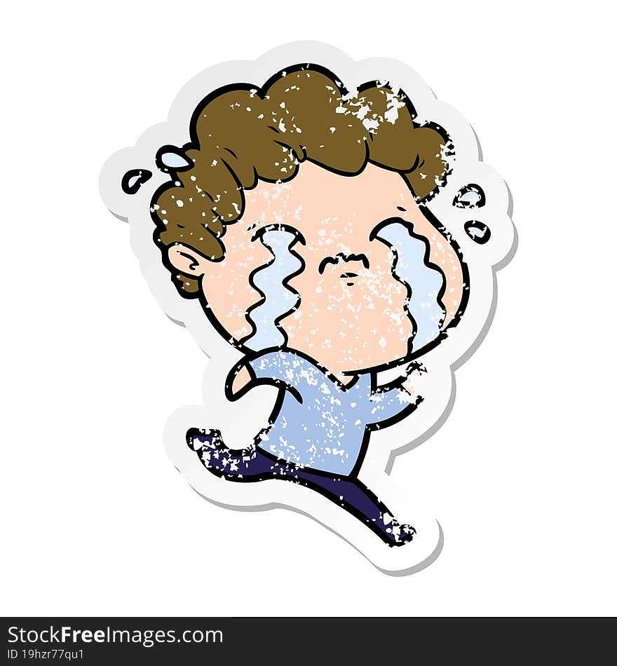 Distressed Sticker Of A Cartoon Man Crying