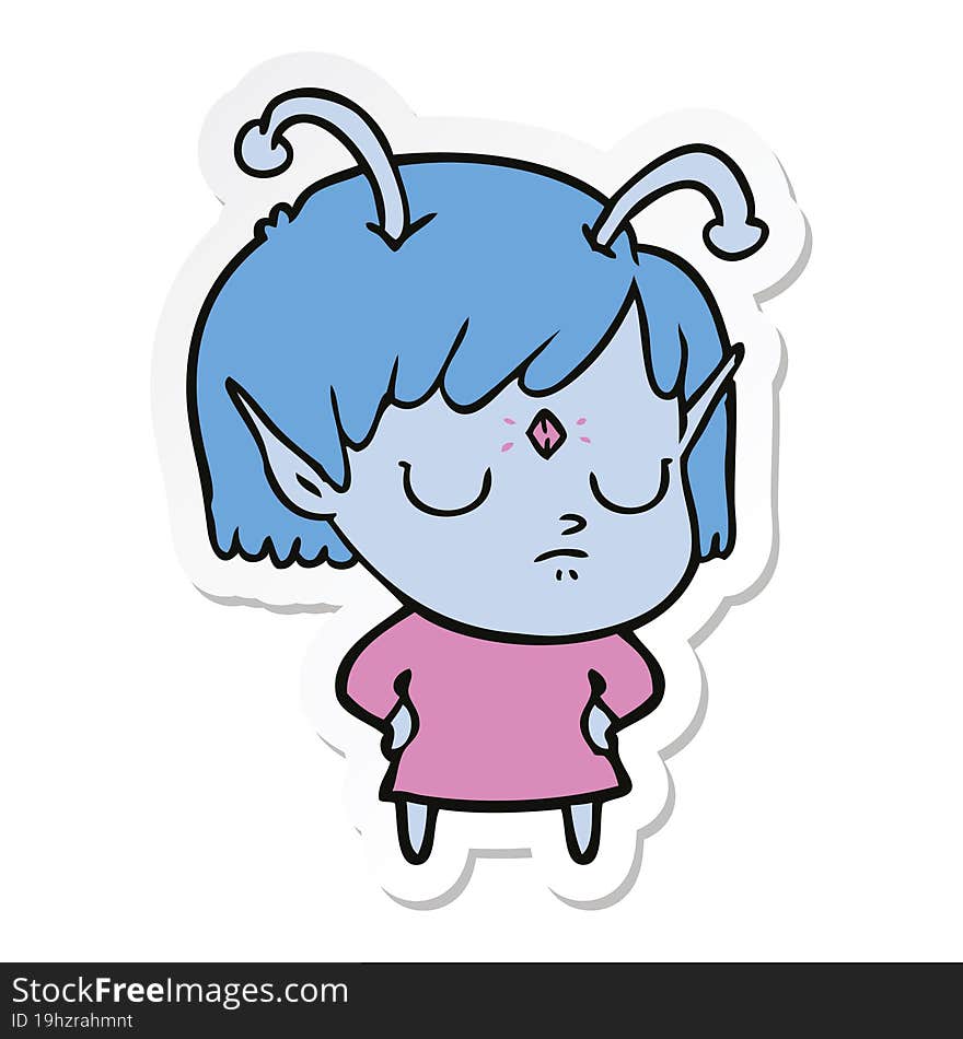 Sticker Of A Cartoon Alien Girl