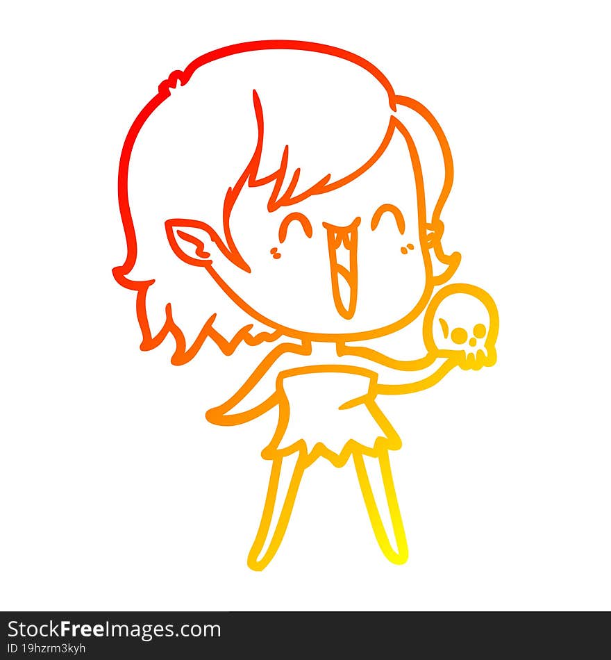 Warm Gradient Line Drawing Cute Cartoon Happy Vampire Girl