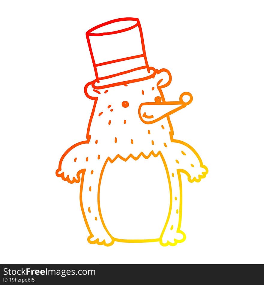 warm gradient line drawing cartoon bear in top hat