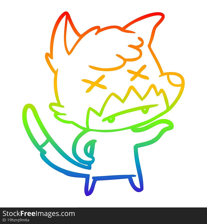 rainbow gradient line drawing cartoon dead fox