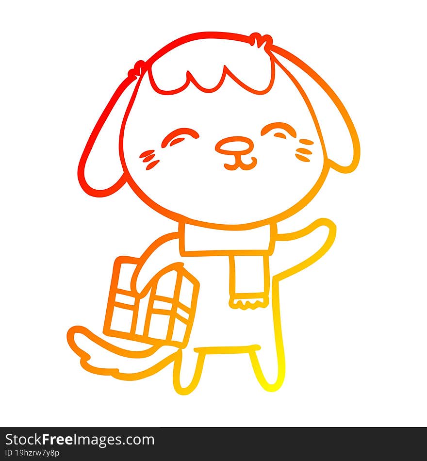 warm gradient line drawing happy cartoon dog