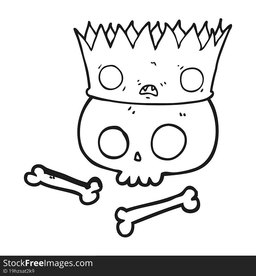 black and white cartoon magic crown on old skull