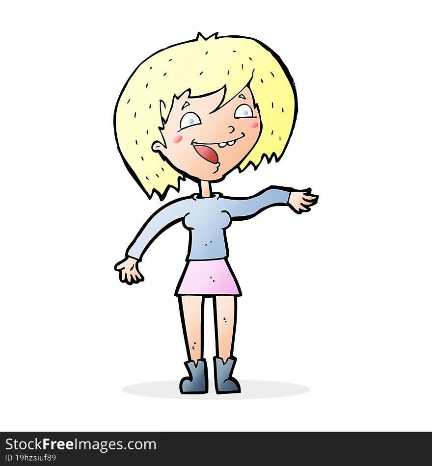 Cartoon Waving Woman