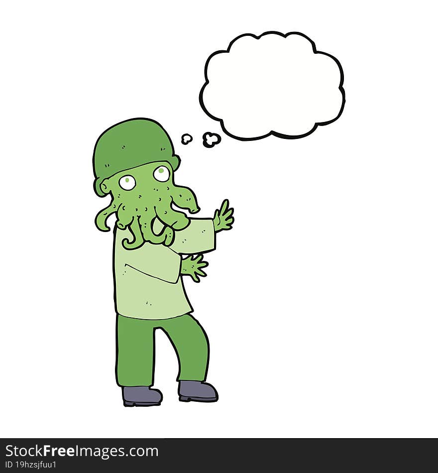 cartoon monster man with thought bubble