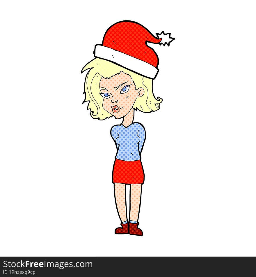 Cartoon Woman Wearing Christmas Hat