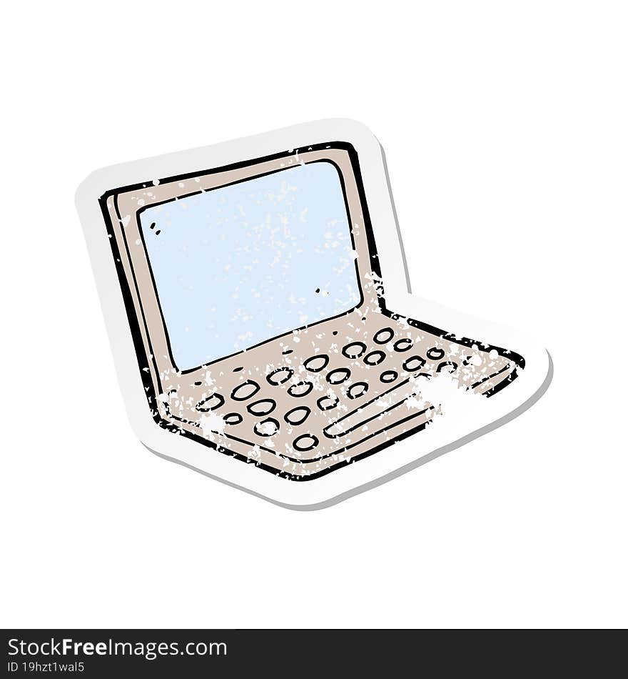 retro distressed sticker of a cartoon laptop computer