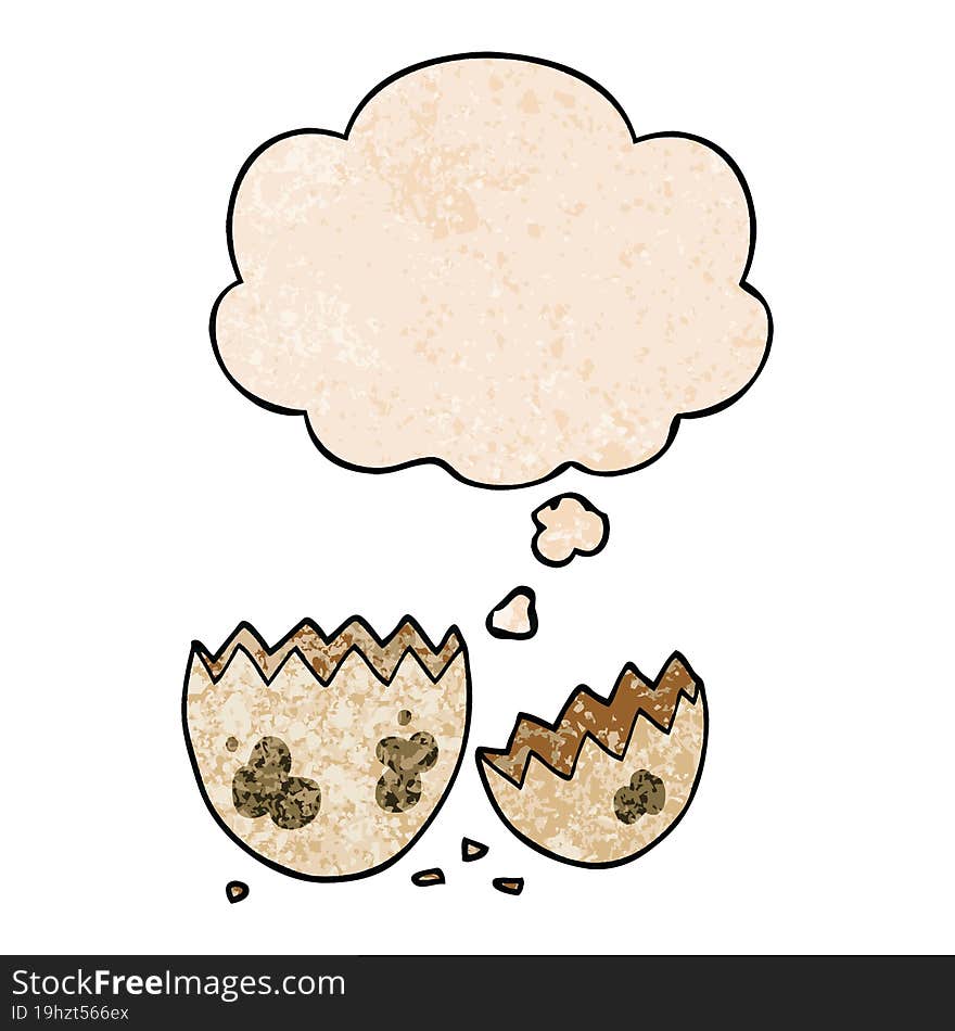 cartoon cracked egg and thought bubble in grunge texture pattern style