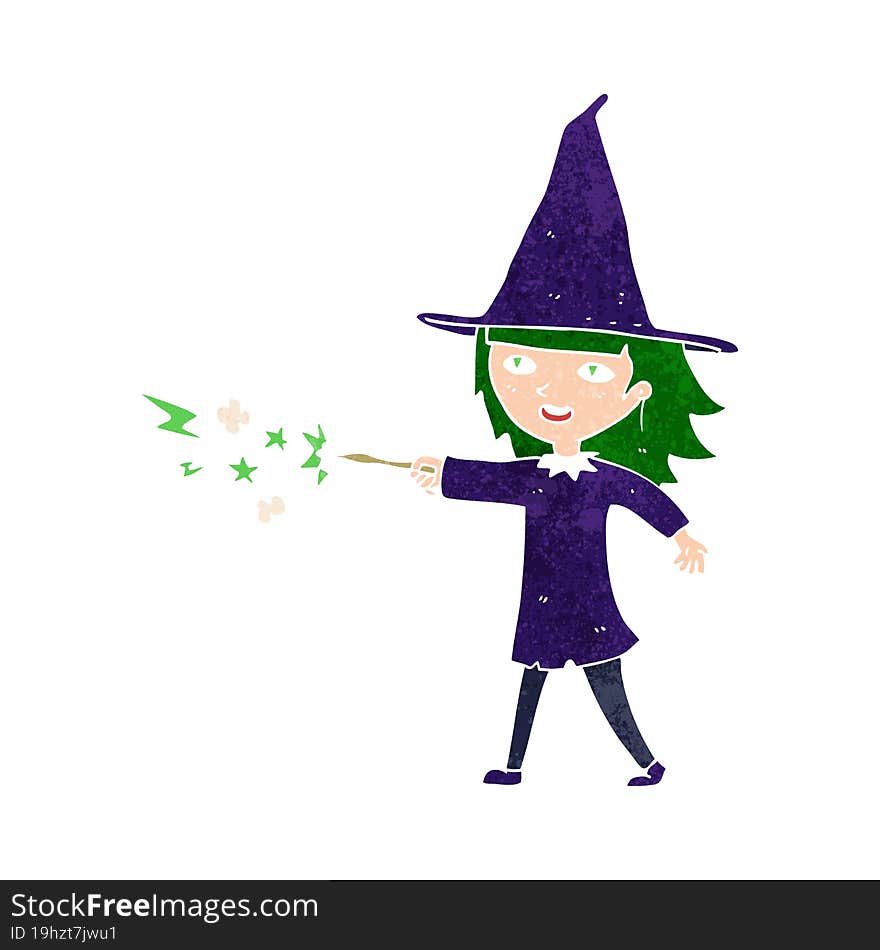 cartoon witch girl casting spell