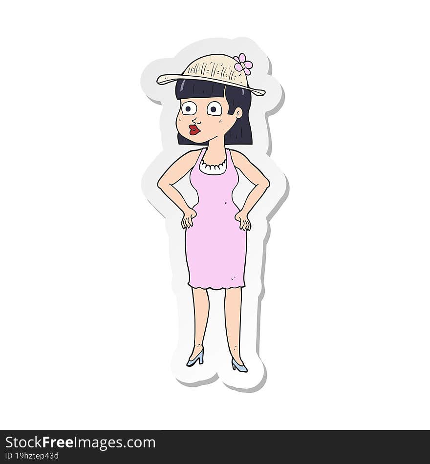 sticker of a cartoon woman wearing sun hat