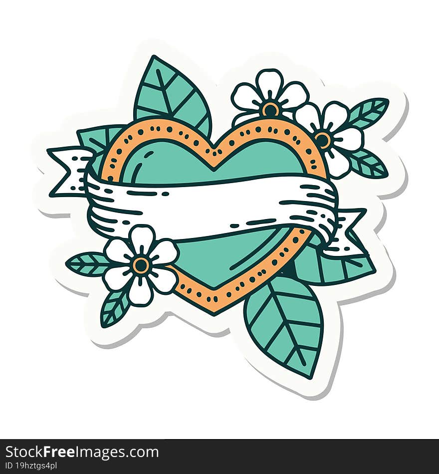 Tattoo Style Sticker Of A Heart And Banner