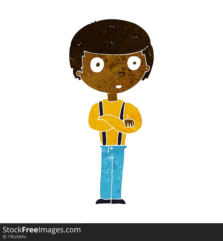 cartoon staring boy with folded arms