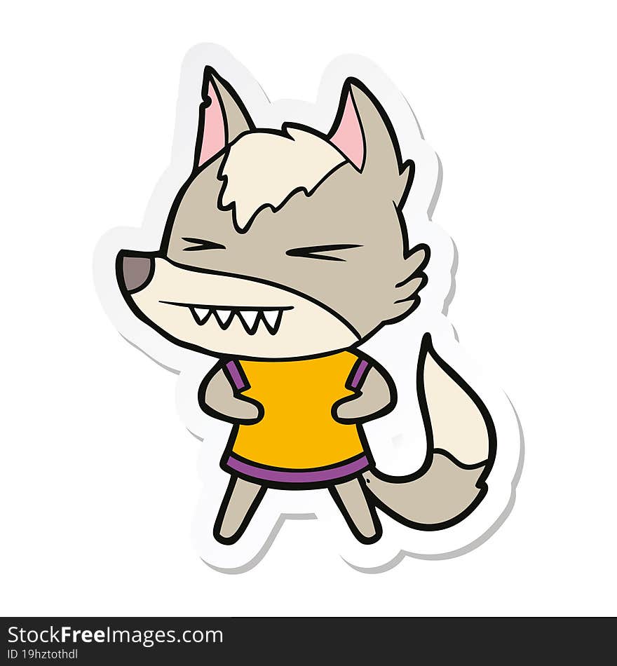 sticker of a angry wolf cartoon