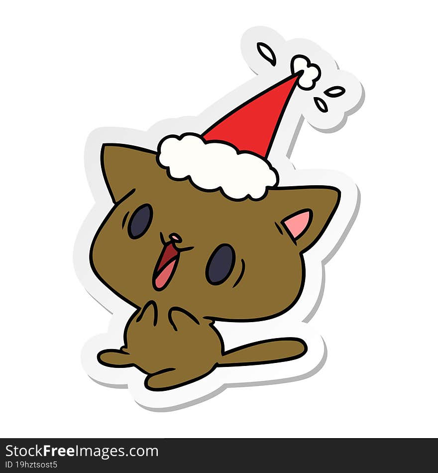 hand drawn christmas sticker cartoon of kawaii cat