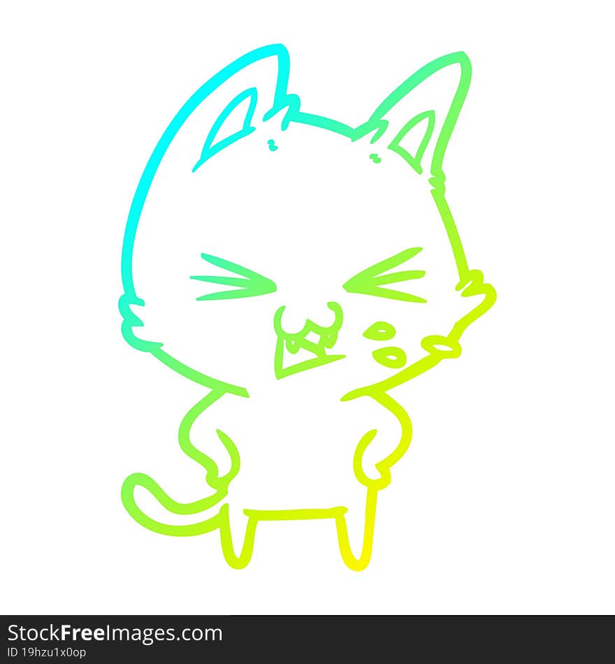 cold gradient line drawing cartoon cat hissing