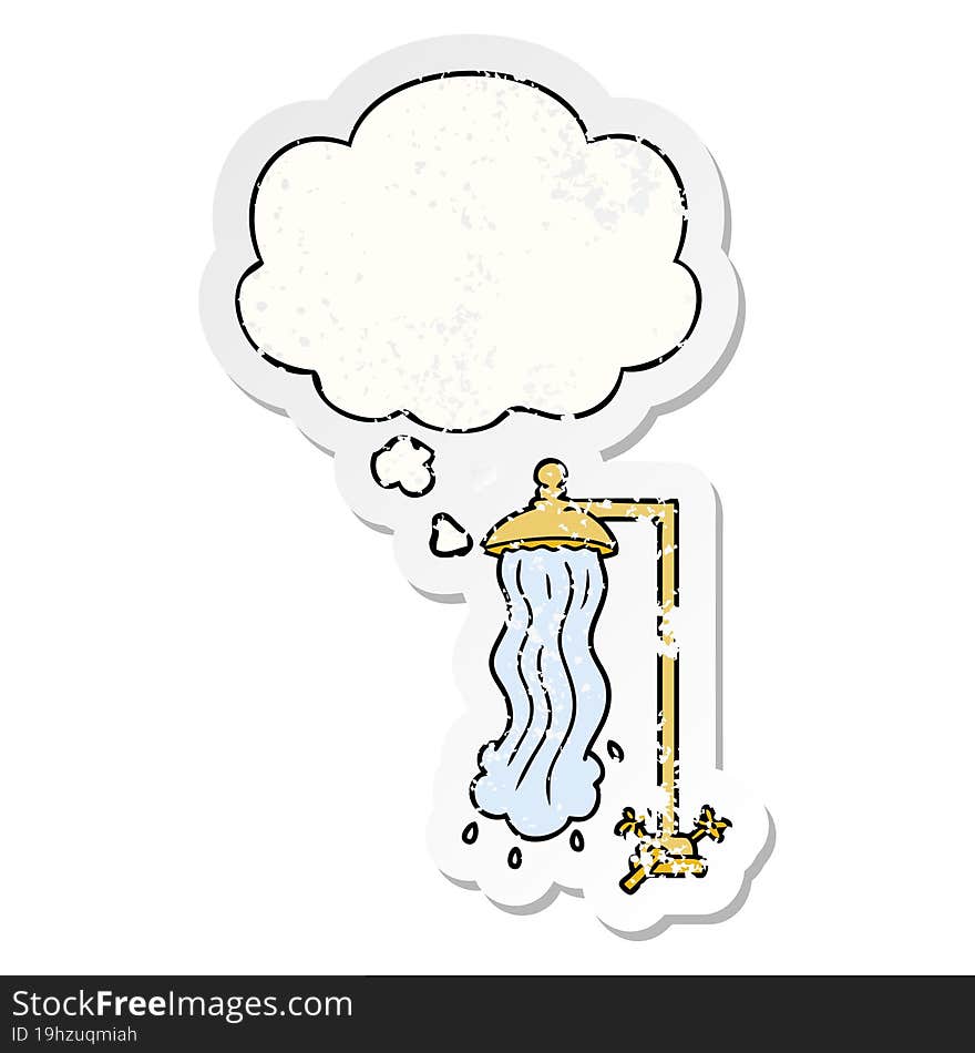 cartoon shower and thought bubble as a distressed worn sticker