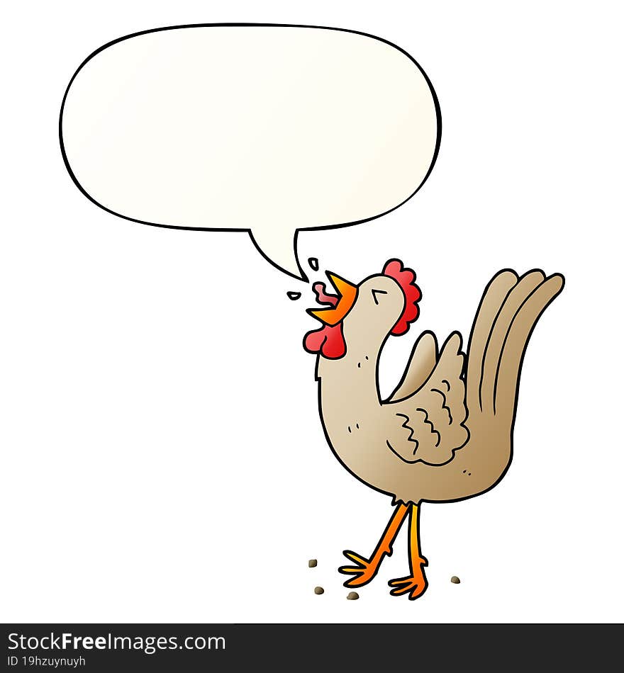 Cartoon Crowing Cockerel And Speech Bubble In Smooth Gradient Style