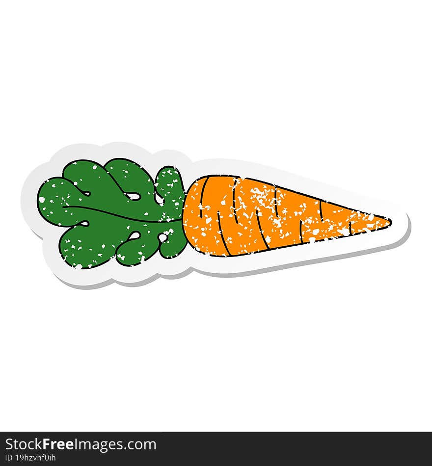 distressed sticker of a quirky hand drawn cartoon carrot