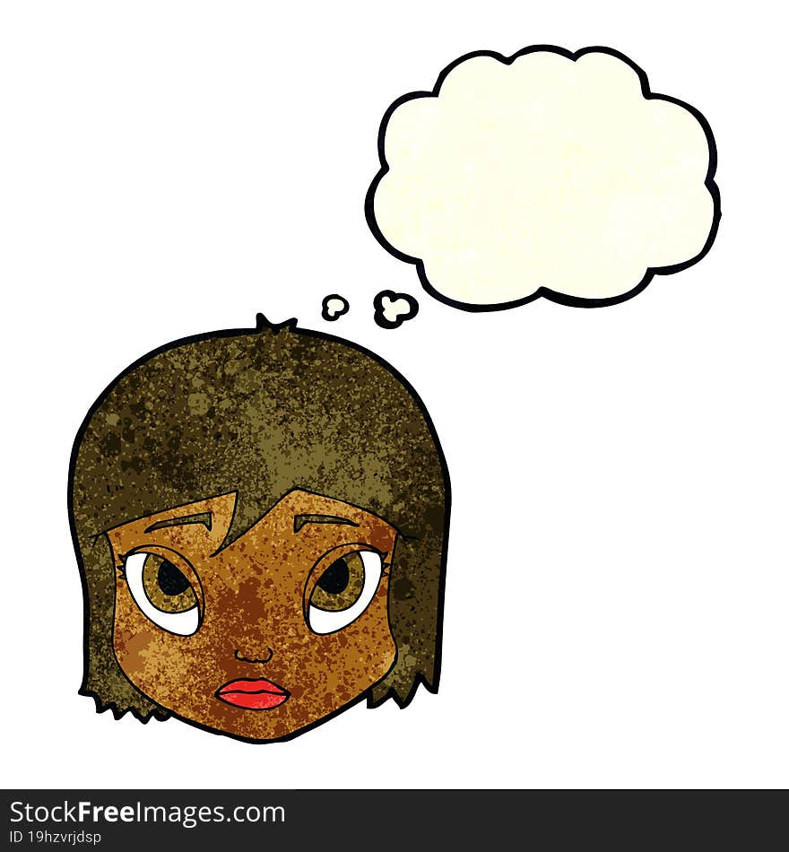 cartoon female face with thought bubble